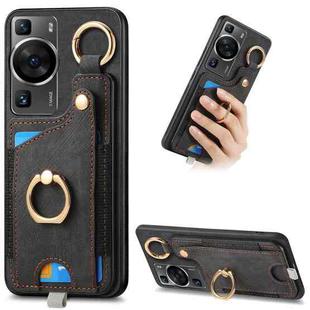 For Huawei P60 Retro Skin-feel Ring Card Bag Phone Case with Hang Loop(Black)