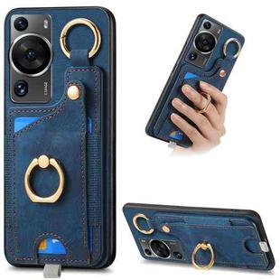 For Huawei P60 Pro Retro Skin-feel Ring Card Bag Phone Case with Hang Loop(Blue)