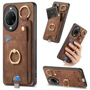 For Huawei nova 14 Retro Skin-feel Ring Card Bag Phone Case with Hang Loop(Brown)