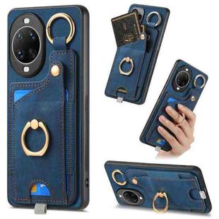 For Huawei nova 14 Retro Skin-feel Ring Card Bag Phone Case with Hang Loop(Blue)
