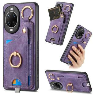 For Huawei nova 14 Pro Retro Skin-feel Ring Card Bag Phone Case with Hang Loop(Purple)