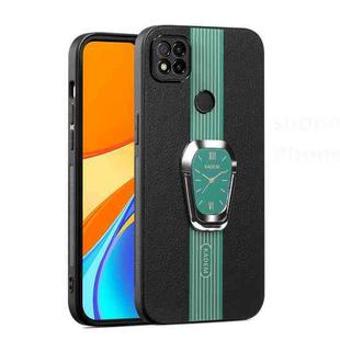 For Xiaomi Redmi 9C Magnetic Litchi Leather Back Phone Case with Holder(Green)