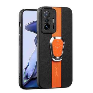 For Xiaomi Mi 11T / 11T Pro Magnetic Litchi Leather Back Phone Case with Holder(Orange)