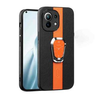 For Xiaomi Mi 11 Lite Magnetic Litchi Leather Back Phone Case with Holder(Orange)