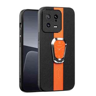 For Xiaomi 13 Magnetic Litchi Leather Back Phone Case with Holder(Orange)