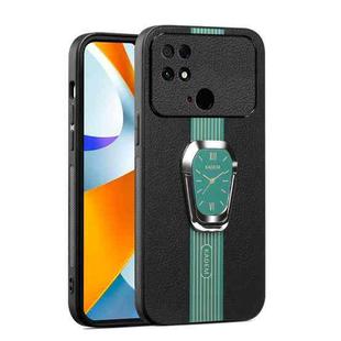 For Xiaomi Poco C40 Magnetic Litchi Leather Back Phone Case with Holder(Green)