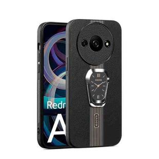 For Xiaomi Redmi A3 Magnetic Litchi Leather Back Phone Case with Holder(Black)