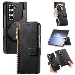 For Samsung Galaxy Z Fold6 5G Retro MagSafe Magnetic Zipper Wallet Leather Phone Case(Black)