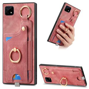 For Realme C21 Retro Skin-feel Ring Card Bag Phone Case with Hang Loop(Pink)
