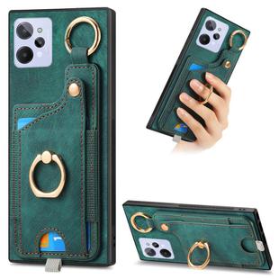 For Realme C31 Retro Skin-feel Ring Card Bag Phone Case with Hang Loop(Green)