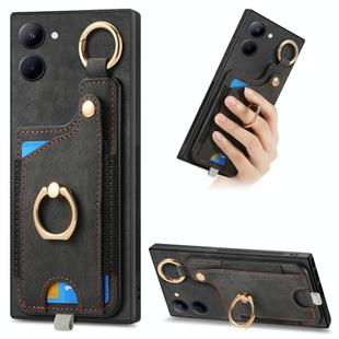 For Realme C33 Retro Skin-feel Ring Card Bag Phone Case with Hang Loop(Black)