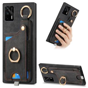 For Realme GT Master Retro Skin-feel Ring Card Bag Phone Case with Hang Loop(Black)
