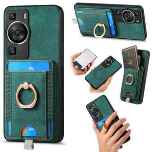 For Huawei P60 Retro Splitable Magnetic Card Bag Leather Phone Case(Green)