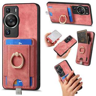 For Huawei P60 Retro Splitable Magnetic Card Bag Leather Phone Case(Pink)