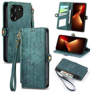 For Tecno Pova 5 4G Geometric Zipper Wallet Side Buckle Leather Phone Case(Green)