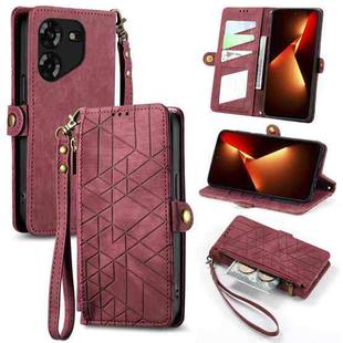 For Tecno Pova 5 4G Geometric Zipper Wallet Side Buckle Leather Phone Case(Red)