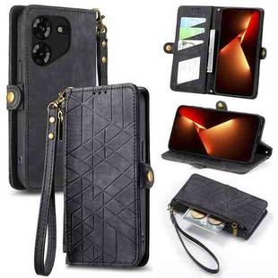 For Tecno Pova 5 4G Geometric Zipper Wallet Side Buckle Leather Phone Case(Black)