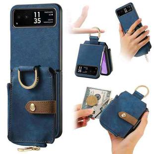 For Motorola Razr 40 Retro Skin-feel Ring Multi-card Wallet Phone Case(Blue)