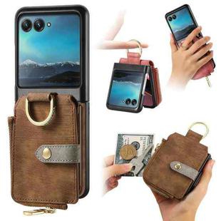 For Motorola Razr 40 Ultra Retro Skin-feel Ring Multi-card Wallet Phone Case(Brown)