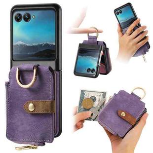 For Motorola Razr 40 Ultra Retro Skin-feel Ring Multi-card Wallet Phone Case(Purple)