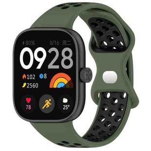 For Redmi Watch 4 Dual Color Perforated Silicone Watch Band(Olive Green Black)
