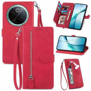 For vivo Y300 Pro Embossed Flower Zipper Leather Phone Case(Red)