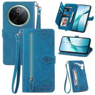 For vivo Y300 Pro Embossed Flower Zipper Leather Phone Case(Blue)