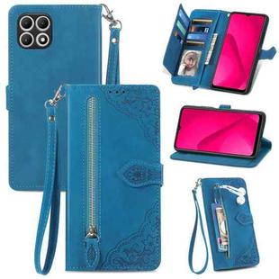 For T-Mobile T Phone 2 5G Embossed Flower Zipper Leather Phone Case(Blue)