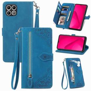 For T-Mobile T Phone 2 Pro 5G Embossed Flower Zipper Leather Phone Case(Blue)