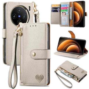 For vivo X100 Love Zipper Lanyard Leather Phone Case(Gray)