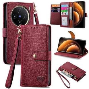 For vivo X100 Love Zipper Lanyard Leather Phone Case(Red)