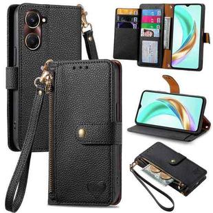 For vivo Y37 Love Zipper Lanyard Leather Phone Case(Black)