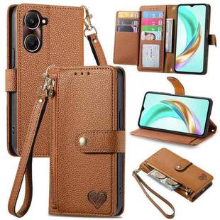 For vivo Y37 Love Zipper Lanyard Leather Phone Case(Brown)