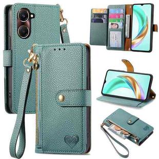 For vivo Y37 Love Zipper Lanyard Leather Phone Case(Green)