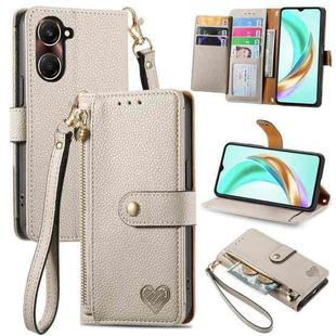 For vivo Y37 Love Zipper Lanyard Leather Phone Case(Gray)