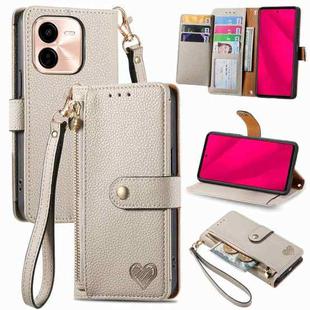 For vivo Y37 Pro Love Zipper Lanyard Leather Phone Case(Gray)