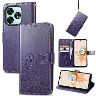 For Umidige A15 Four-leaf Clasp Embossed Buckle Leather Phone Case(Purple)