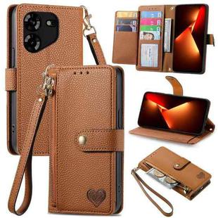 For Tecno Pova 5 4G Love Zipper Lanyard Leather Phone Case(Brown)