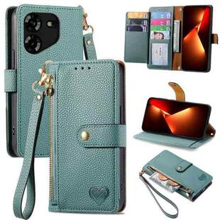 For Tecno Pova 5 4G Love Zipper Lanyard Leather Phone Case(Green)