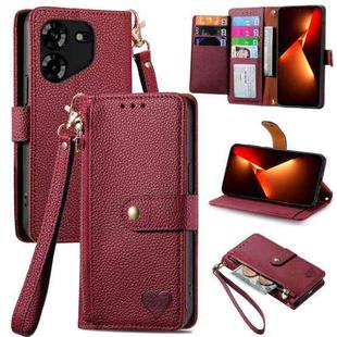 For Tecno Pova 5 4G Love Zipper Lanyard Leather Phone Case(Red)