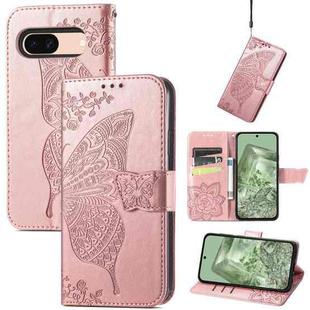 For Google Pixel 8a Butterfly Love Flower Embossed Leather Phone Case(Rose Gold)