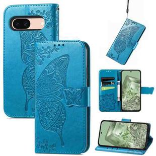 For Google Pixel 8a Butterfly Love Flower Embossed Leather Phone Case(Blue)