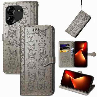 For Tecno Pova 5 4G Cat and Dog Embossed Leather Phone Case(Grey)