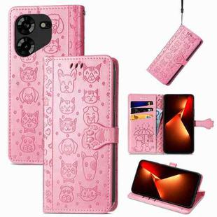 For Tecno Pova 5 4G Cat and Dog Embossed Leather Phone Case(Pink)