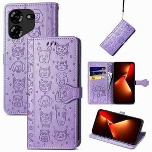 For Tecno Pova 5 4G Cat and Dog Embossed Leather Phone Case(Purple)