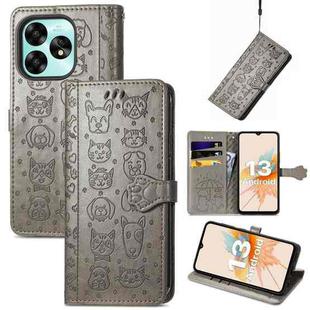 For UMIDIGI A15 Cat and Dog Embossed Leather Phone Case(Grey)