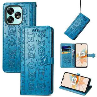 For UMIDIGI A15 Cat and Dog Embossed Leather Phone Case(Blue)