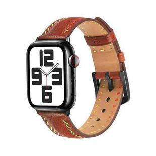 For Apple Watch Series 9 45mm Colorful Sewing Thread Leather Watch Band(Brown)