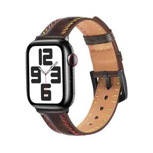 For Apple Watch SE 2022 44mm Colorful Sewing Thread Leather Watch Band(Dark Brown)