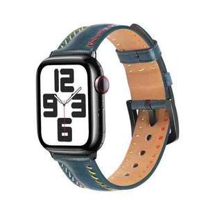 For  Apple Watch Series 5 44mm Colorful Sewing Thread Leather Watch Band(Blue)